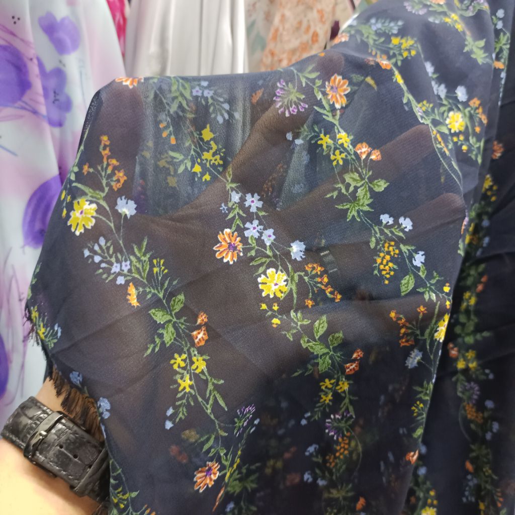 Kain Siffon Ceruty Babydoll Motif - Kain Sifon Terbaru Mewah - Kain Ceruty Baby Doll Motif Bunga Sal