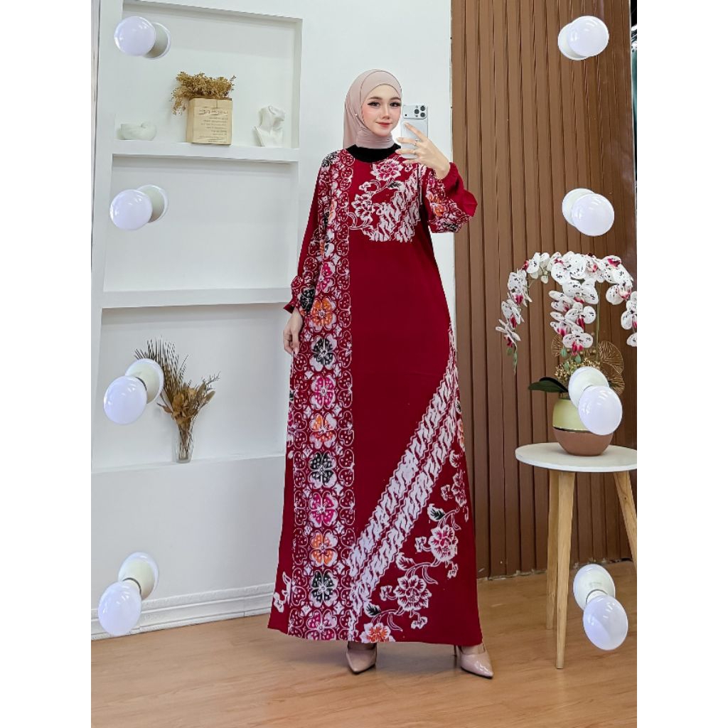GAMIS MOTIF SLENDANG LONGGDRESS BATIK BUSUI DASTER PANJANG GAMIS BUSANA MUSLIMAH KEKINIAN MOTIF TERB