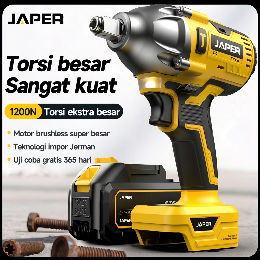 JAPER Perkakas Impact Wrench Bor Listrik Bor Impact Mesin Drill Alat Listrik Portabel Tanpa Kabel