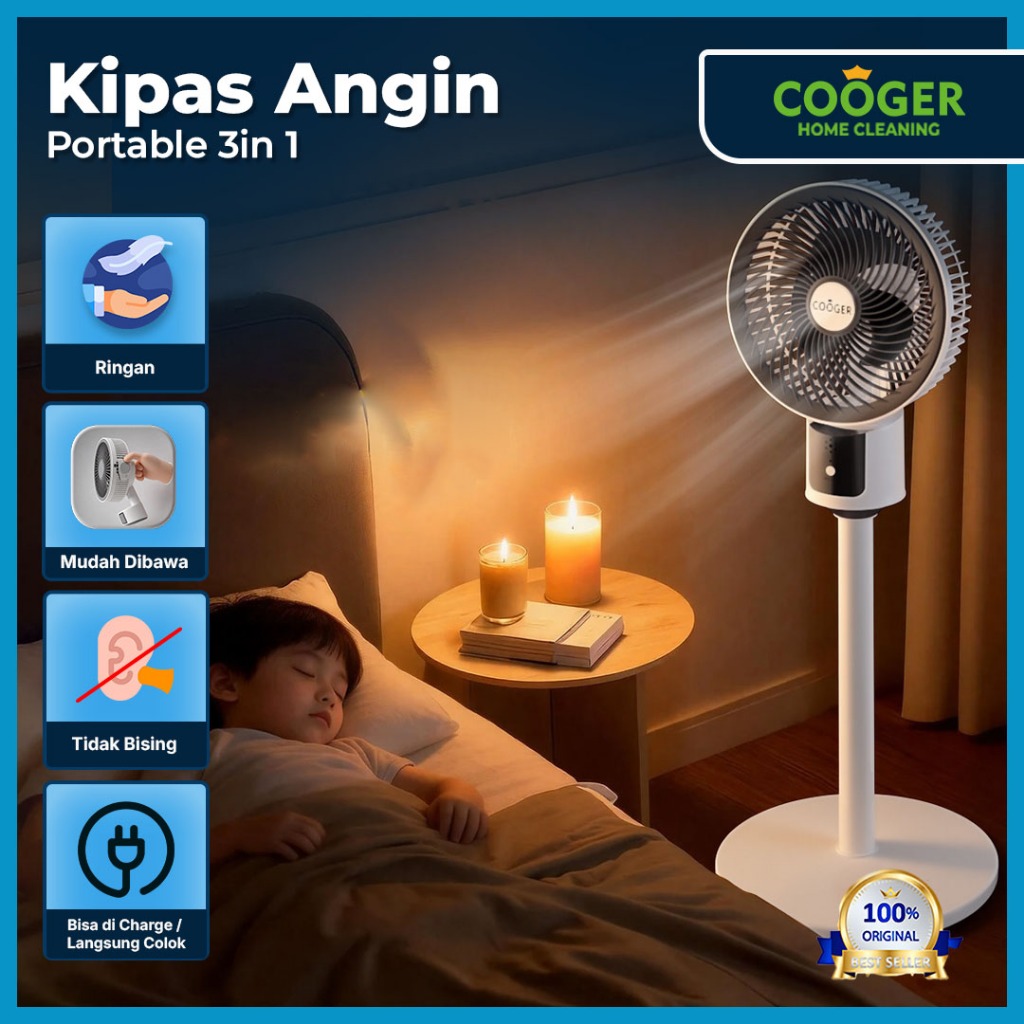 COOGER Portable Fan 3IN1 Multifungsi Kipas Angin Tanpa Kabel Fleksibel Serbaguna Darurat Garansi 1 T