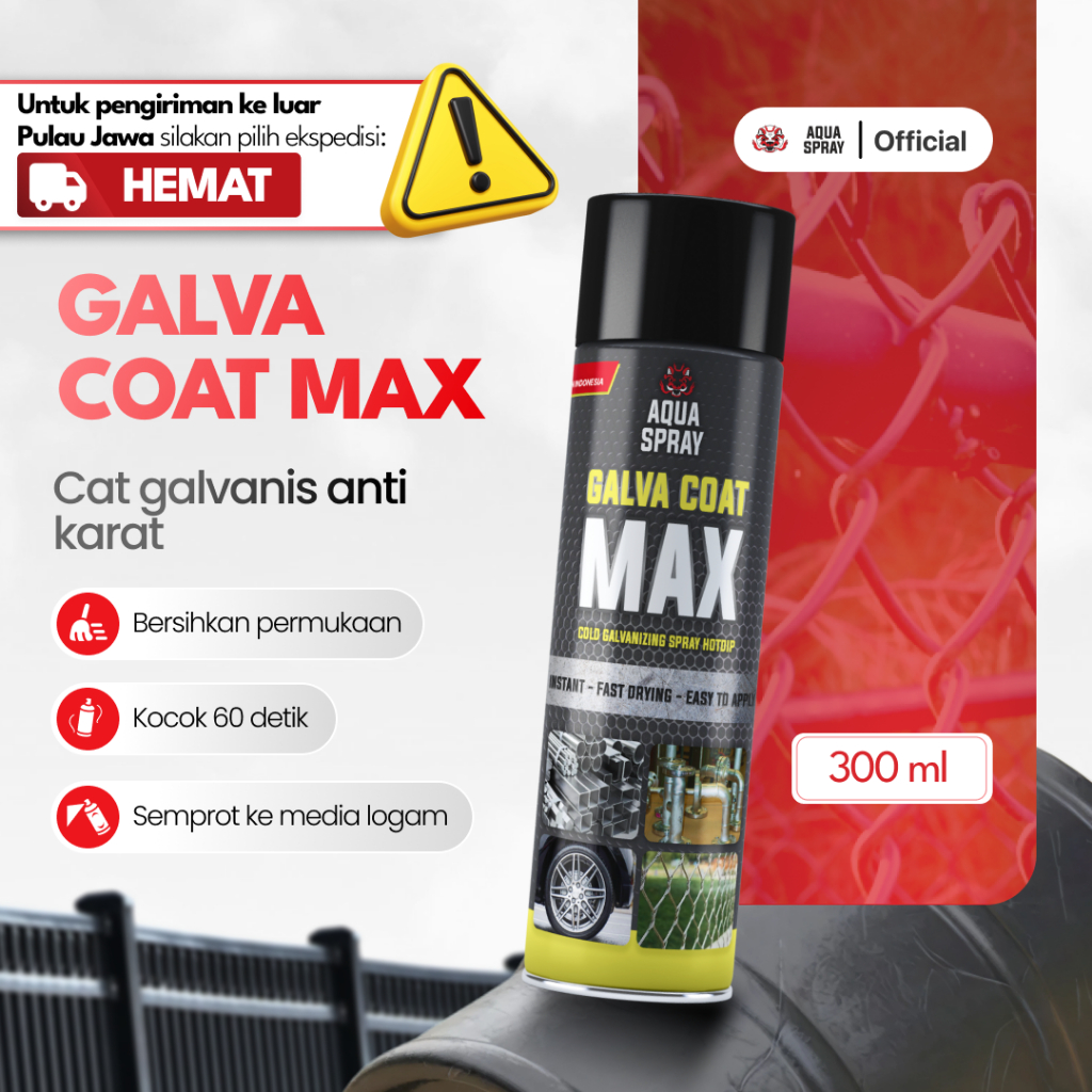 Aqua Spray - Galva Coat Max - Spray Cat Anti Karat Galvanis 300ml Silver Sprayer Cat Besi Pagar Anti