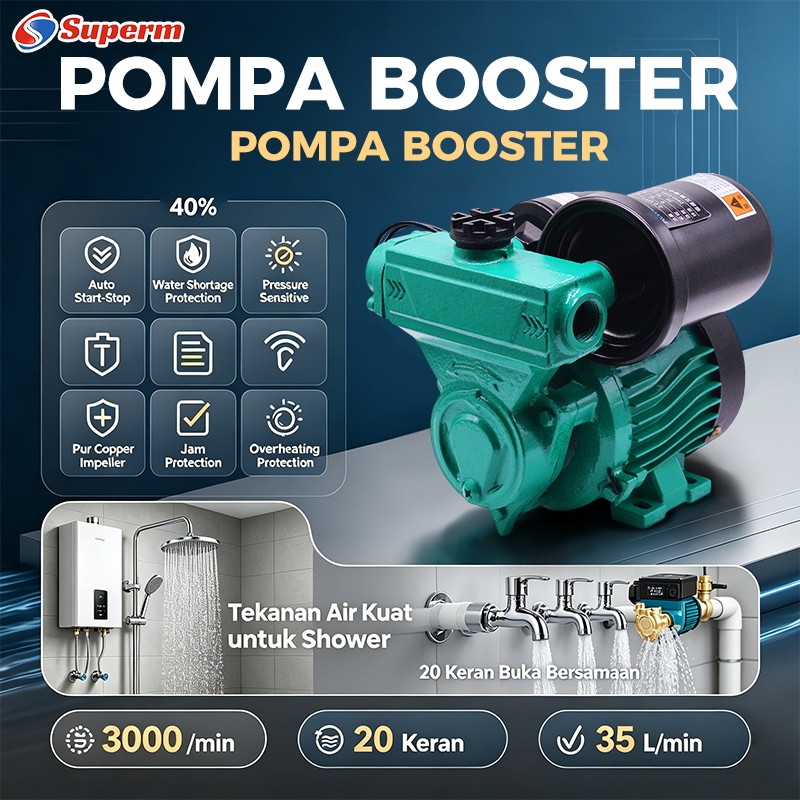 Pompa Booster Otomatis 250 Watt – Mesin Pendorong Tekanan Air Rumah, Daya Dorong Kuat & Awet untuk S