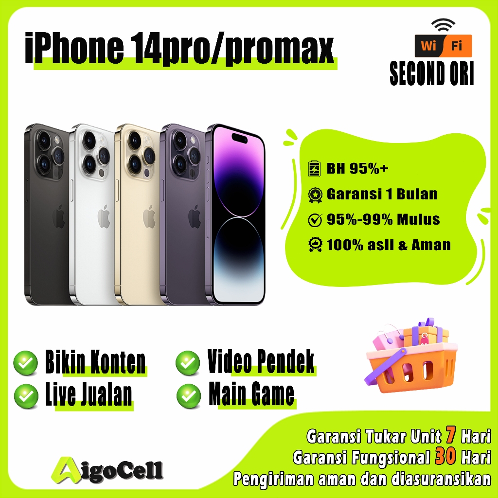 Harga turun! iPhone 14 Pro Max/14 Pro Second Original Inter 128GB 256GB 100% Mulus fullset Kondisi P