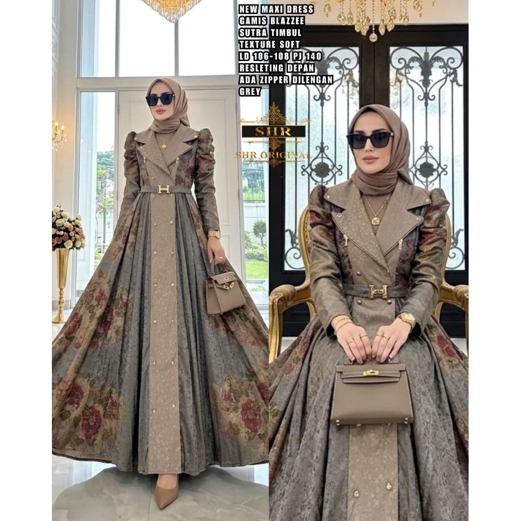 maxi dress gamis blazzer sutera halus ori SHR