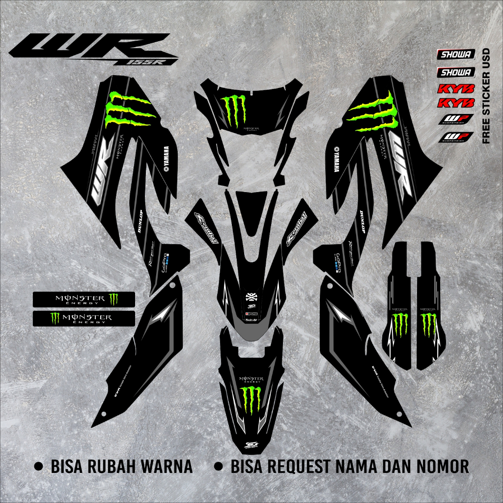 STICKER DECAL YAMAHA WR 155 FULL BODY PREMIUM MOTIF MONSTER ENERGY WR 91