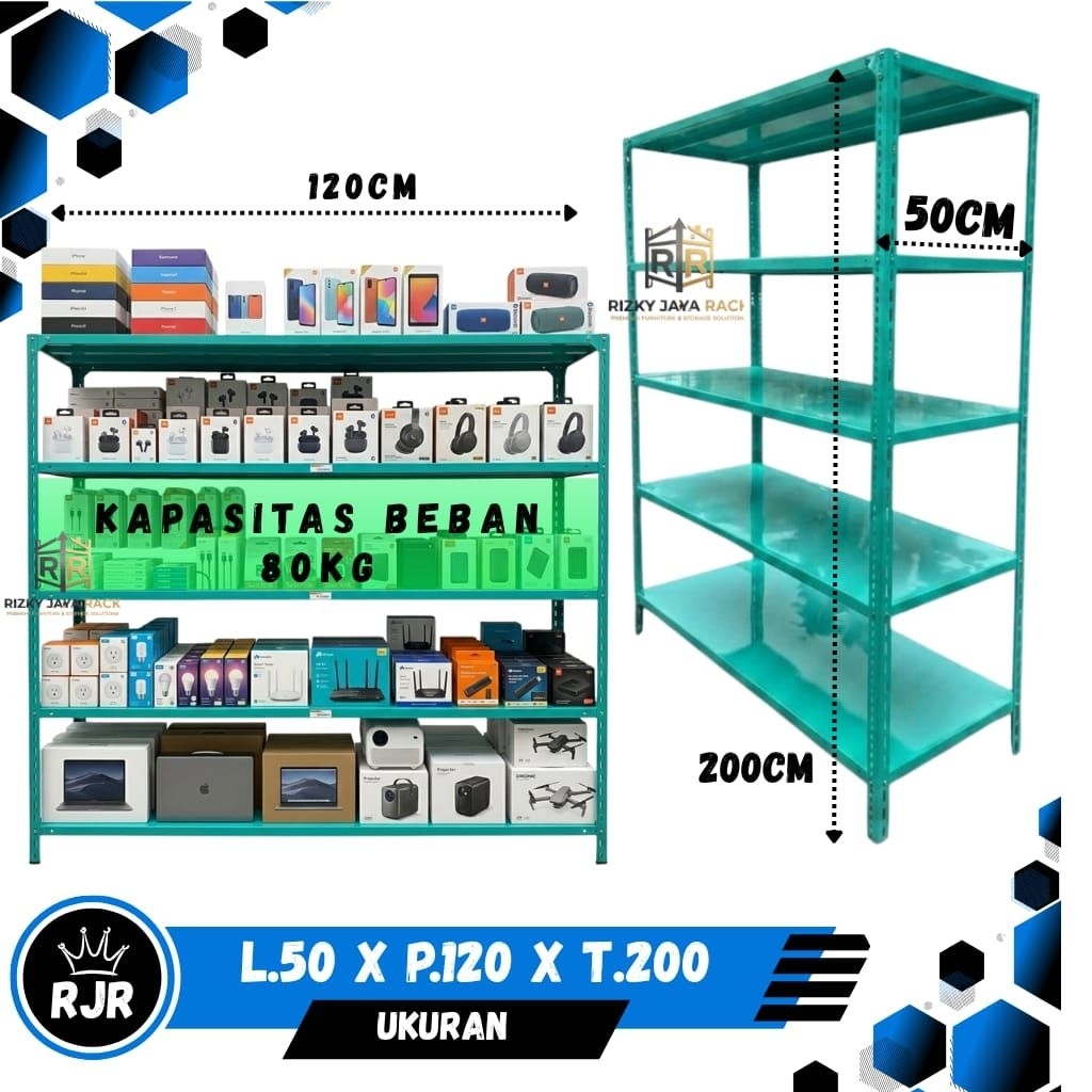 Rak Besi 5 Susun 50x120x200cm - Tahan Karat, Mudah Dirakit, Cocok untuk Rumah dan Kantor