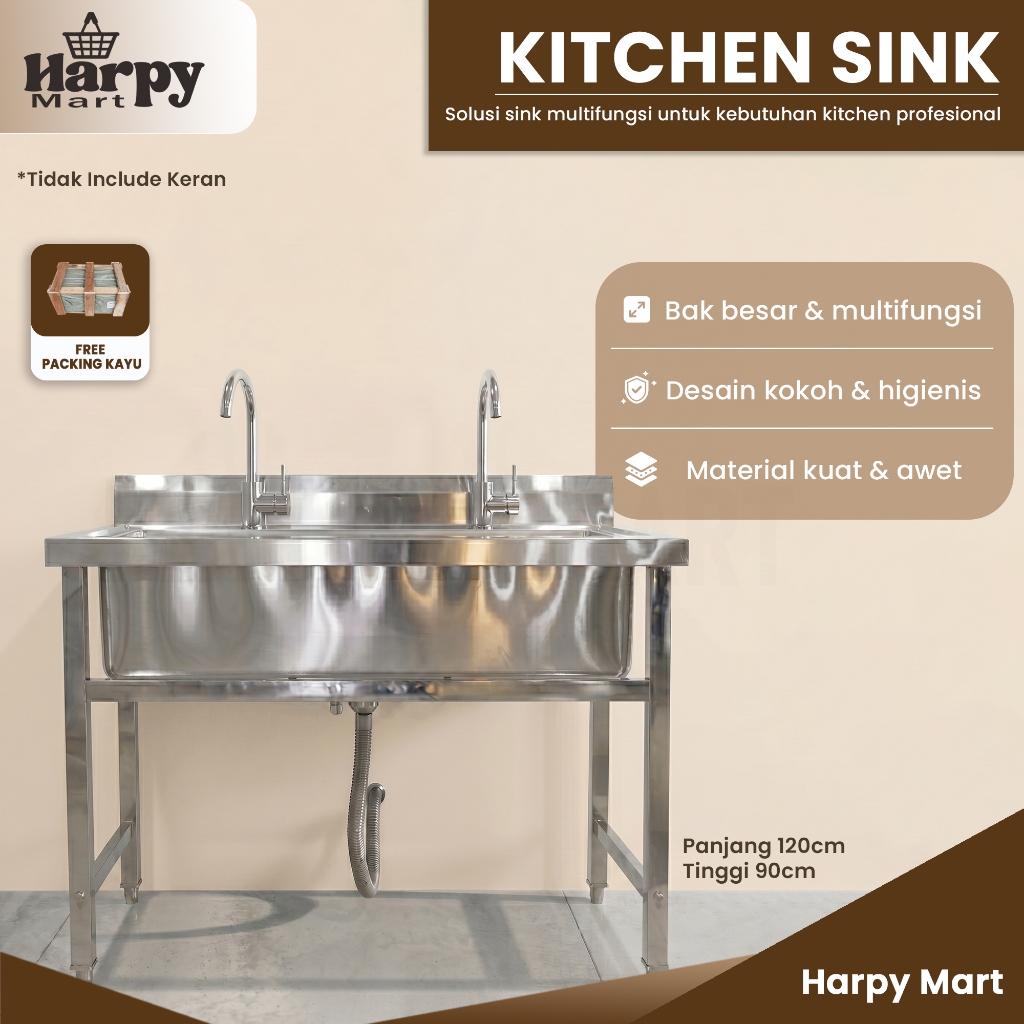 (FREE PACKING KAYU) Wastafel Cuci Peralatan Kitchen Set Usaha Kuliner Heavy Duty Kitchen Sink Stainl
