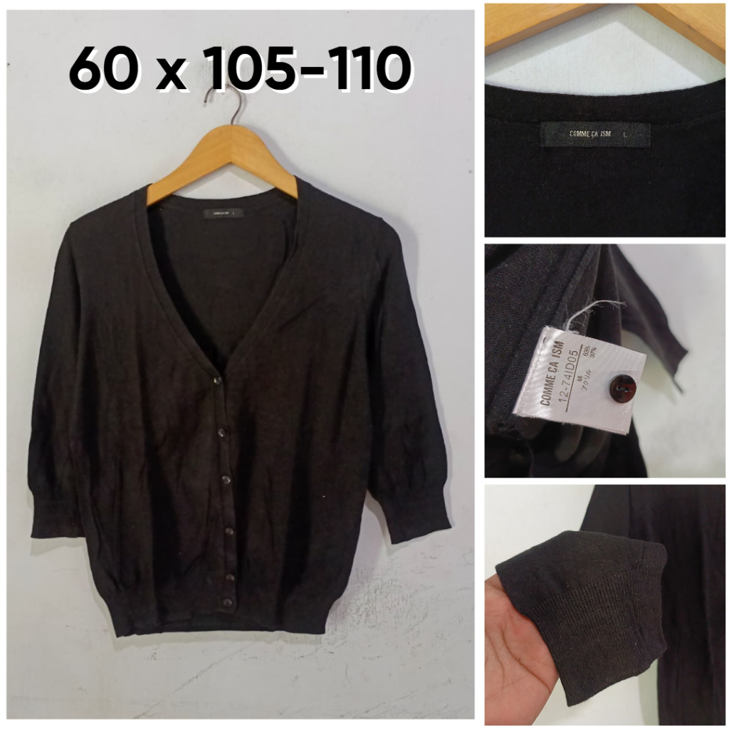 Cardigan Comme Ca Ism Hitam V Neck Size L Knit Cardi Wanita E215