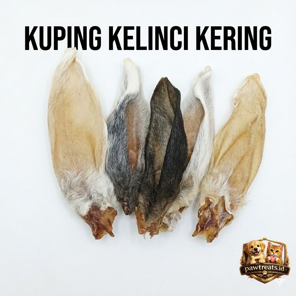 Pawtreats.id - kuping kelinci kering  - Dehidrated Rabbit Ear - Snack Anjing - Snack Kucing