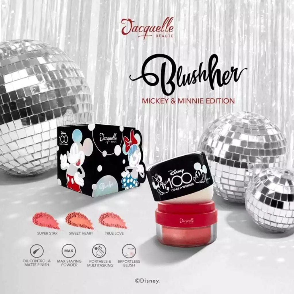 NED Jacquelle BlushHer Blush On - Disney Mickey Minnie - Blush Pipi Pigmented Buildable - With Puff 