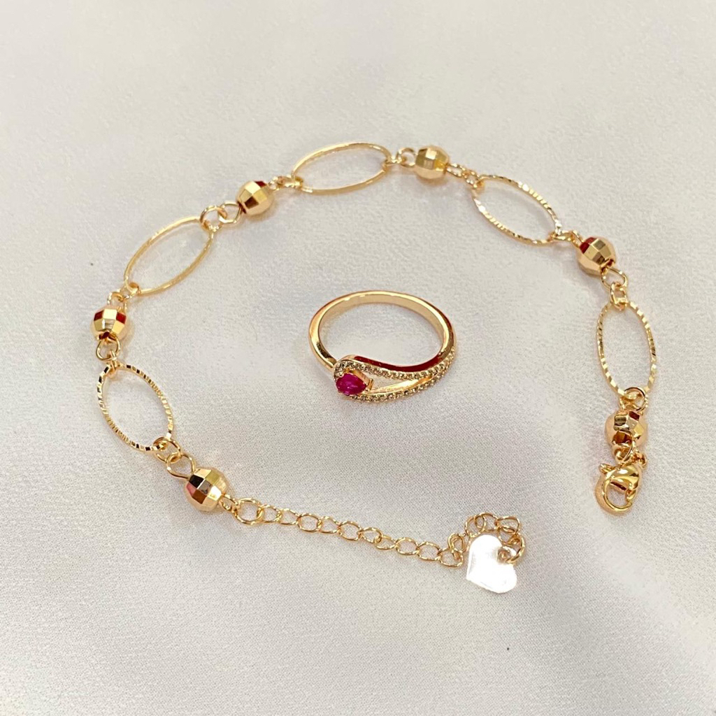 Set Copel Gelang Dan Cincin Lapis Emas Mewah Bahan Awet Premium