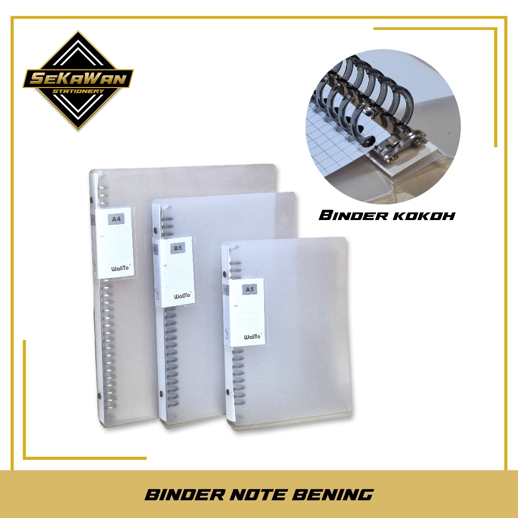 Binder Note Transparan A4 / B5 / A5 - Binder Ring Besi Sampul Bening Aesthetic