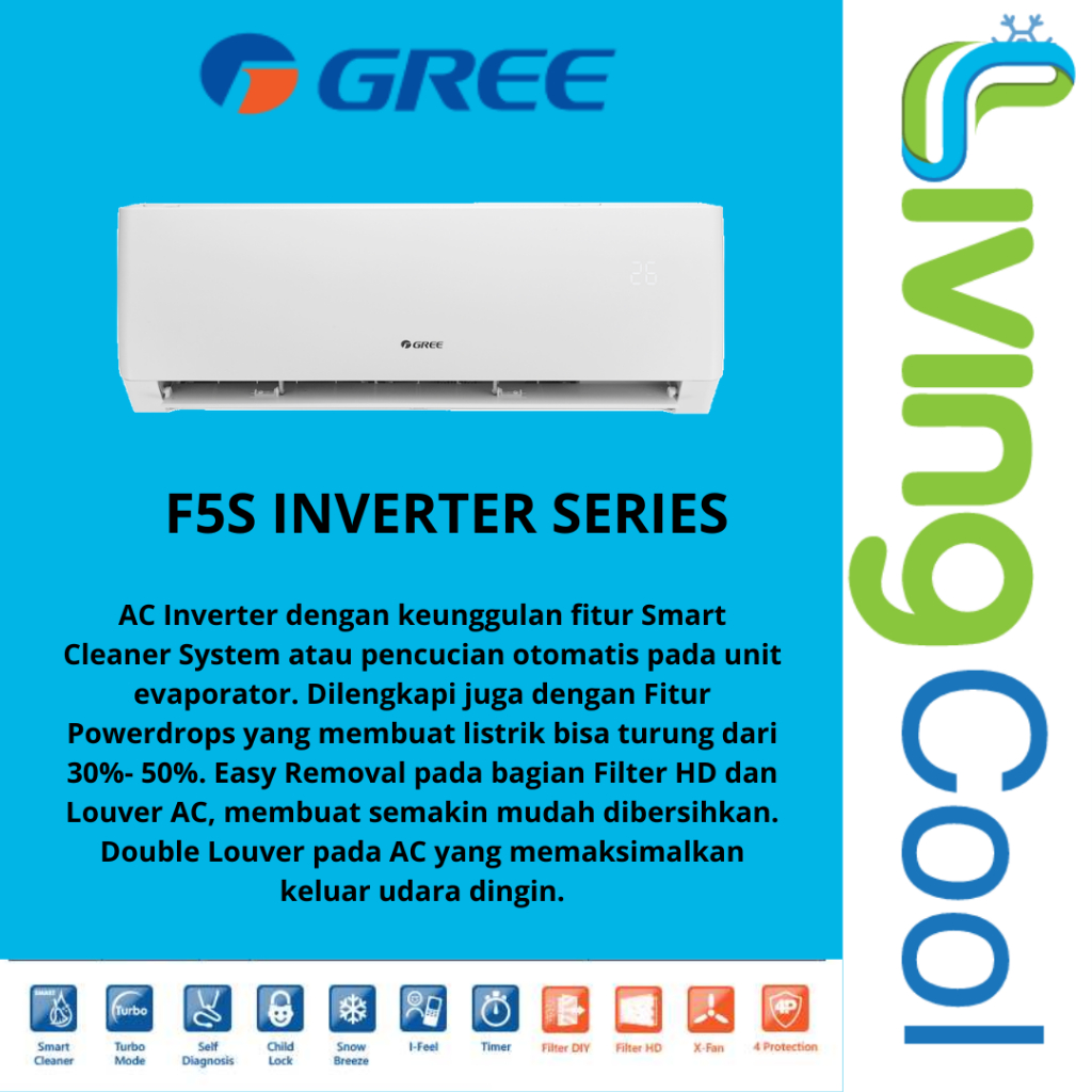 Gree AC  Inverter 1 Pk GWC-09F5S Garansi free kirim karawang bekasi jakarta tangerang