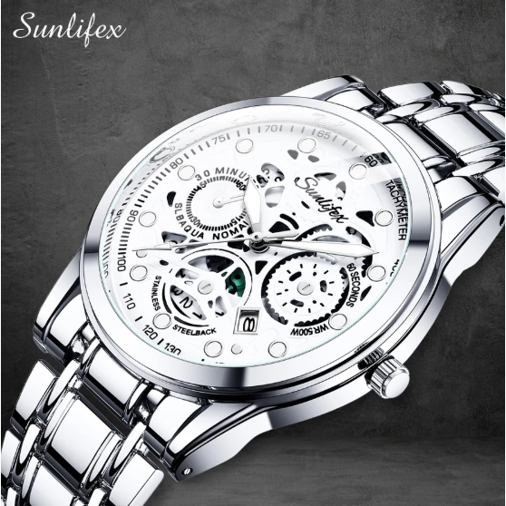 Sunlifex 9001 Jam Tangan Pria Original – Quartz Anti Air Tali Stainless Steel Fashion Casual