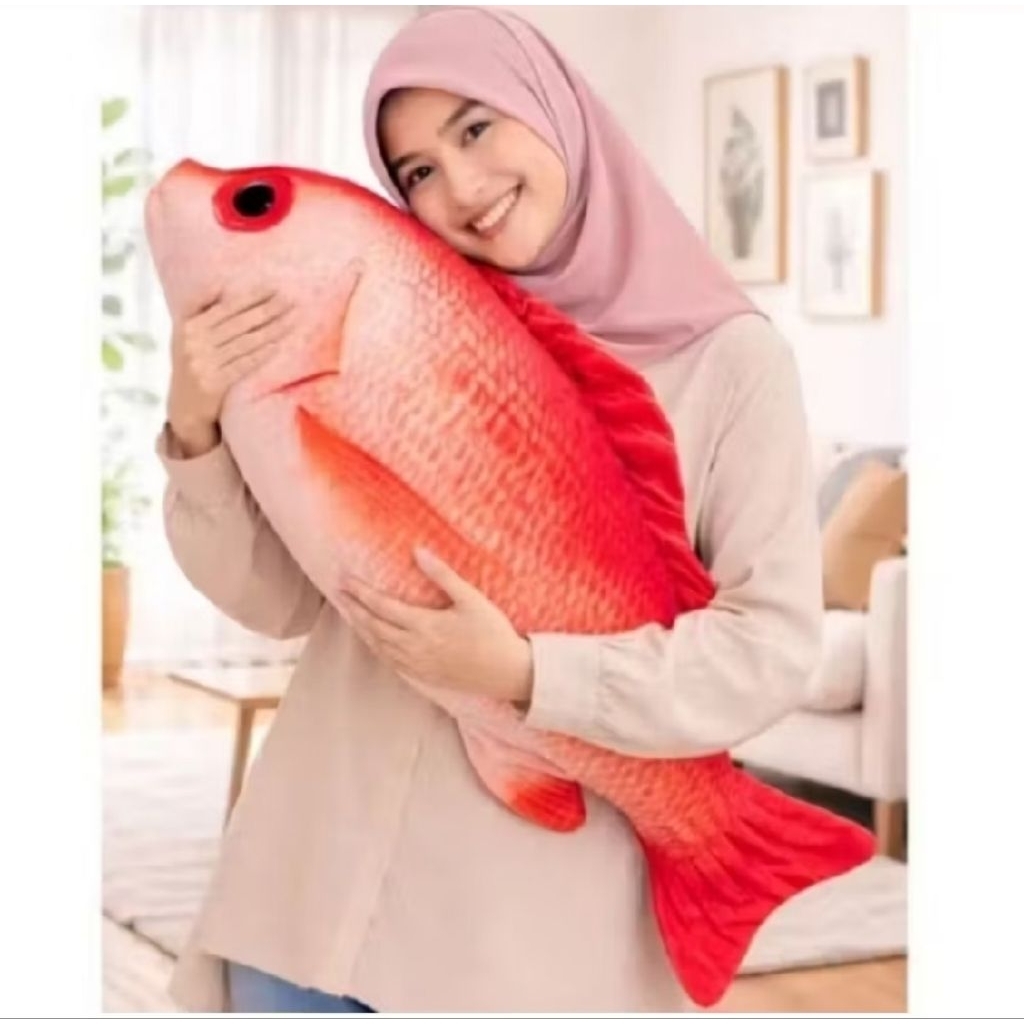 Boneka Jumbo Ikan Kakap Merah Uk 95 Cm Bahan Halus Lembut Bantal Boneka Kakap Merah Size XL Cocok un