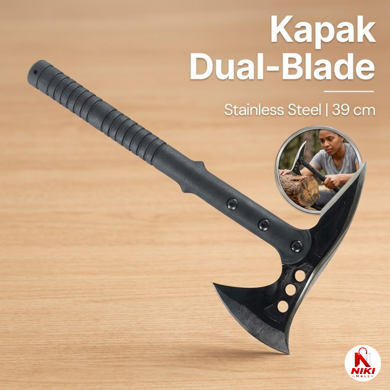 Kapak Tomahawk Dual Blade Stainless Steel Alat Survival Camping Outdoor Tajam Tactical Koleksi Estet