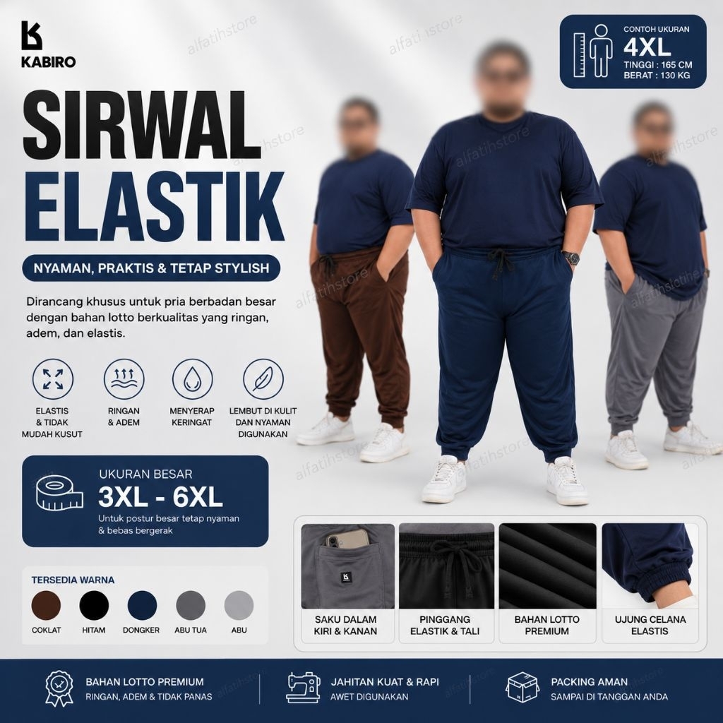 Sirwal Elastik Jumbo Pria Celana Jogger Sirwal Pria Big Size – Dry Fit Training Jumbo Nyaman Kabiro