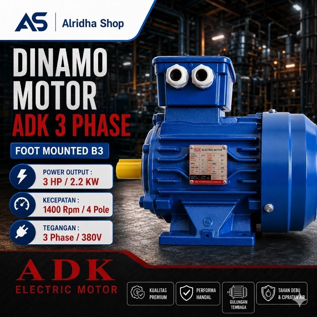 Dinamo ADK 3 HP 3 Phase 1500 Rpm Dinamo Elektro Motor ADK 3HP Dinamo Penggerak Mesin 3PK 3HP