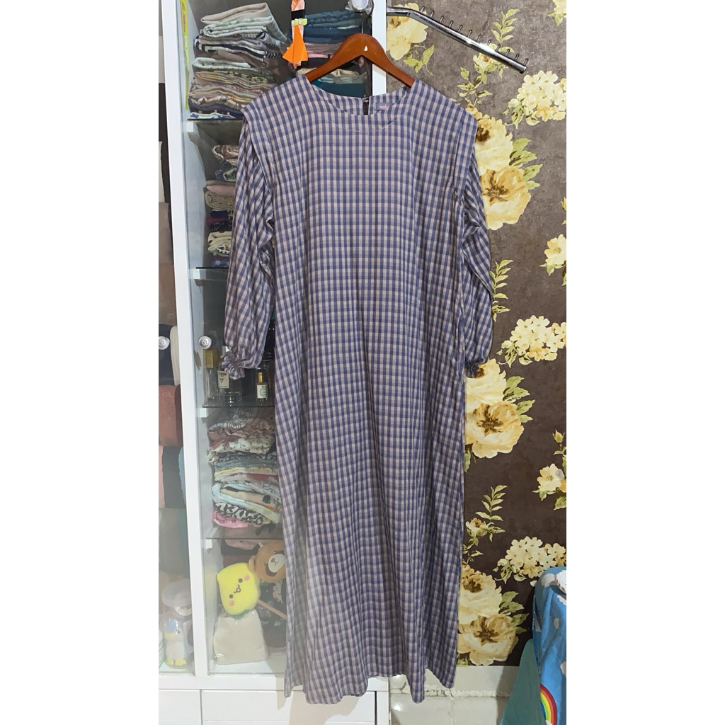 Gamis Katun Kotak Ungu Lilac