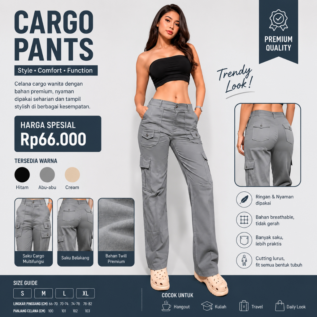 Yura Cargo Pants/Celana CArgo Panjang Wanita/HW CULLOTE COMBED PREMIUM/Cargo Pants Chinos Wanita