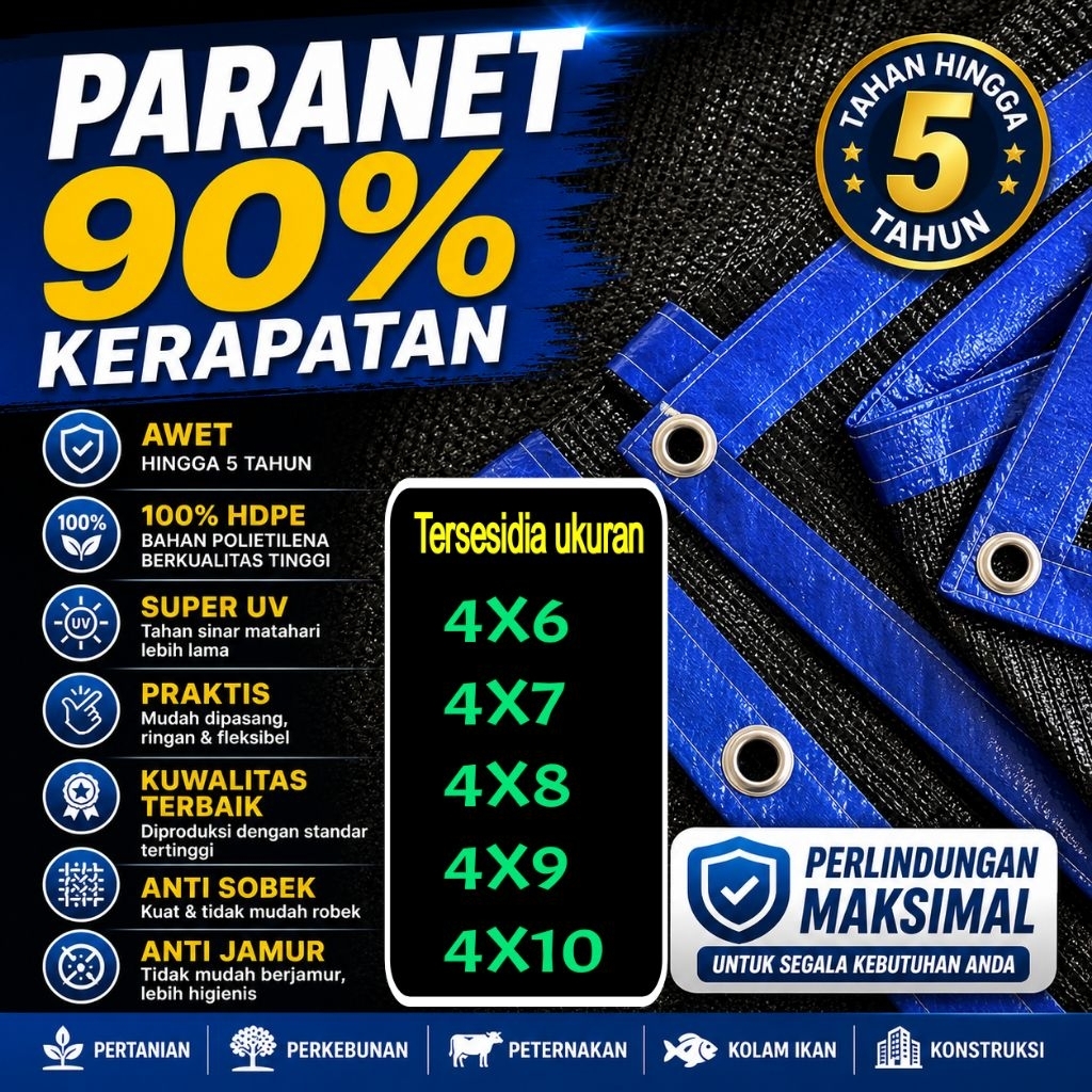 PARANET HDPE 90% KERAPATAN UKURAN 4X6. 4X7. 4X8. 4X9. 4X10
