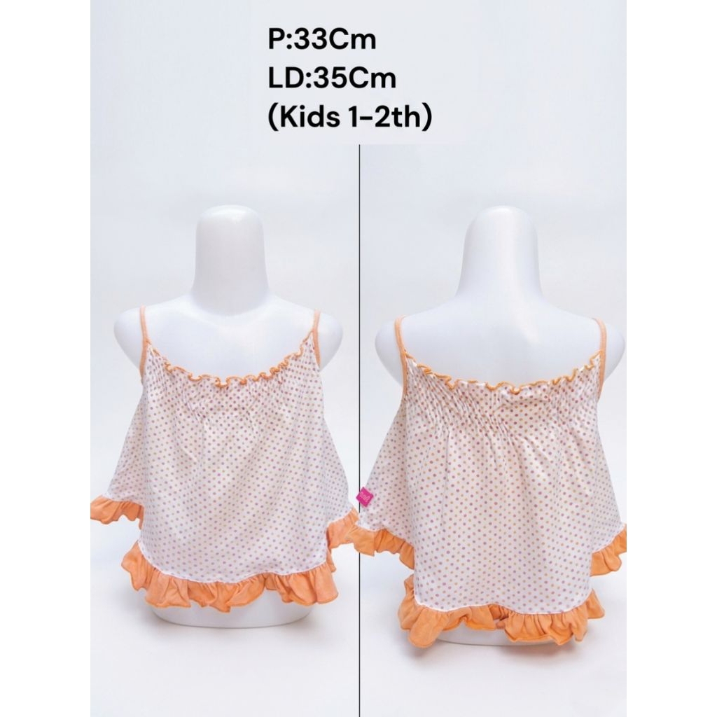 PRELOVED Atasan Singlet Anak 1-2 Tahun Polkadot - Tank Top Ruffle Orange Lucu