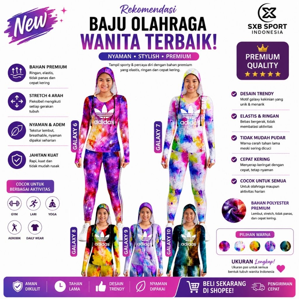 SETELAN BAJU OLAHRAGA WANITA SENAM AEROBIK SXB SPORT KAOS HOODIE DAN LEGGING