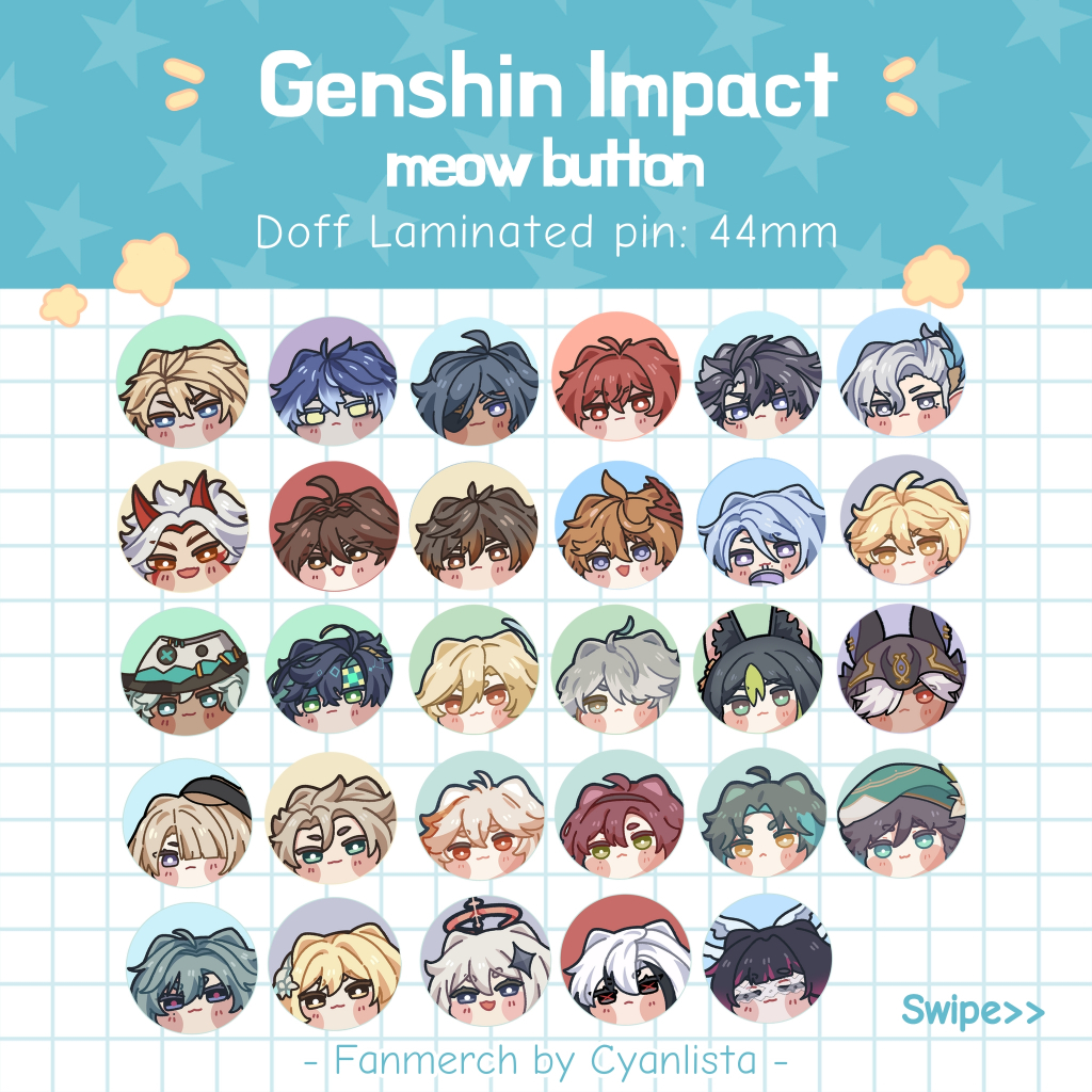 [Cyanlista] Genshin Impact Meow Buttons 44mm Pin Genshin Impact | Varka Durin Kazuha Xiao Wanderer H