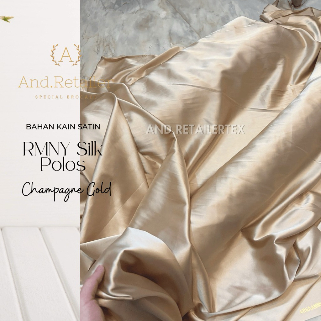 Bahan Kain satin Silk Armaanii Polos Warna Campagne gold