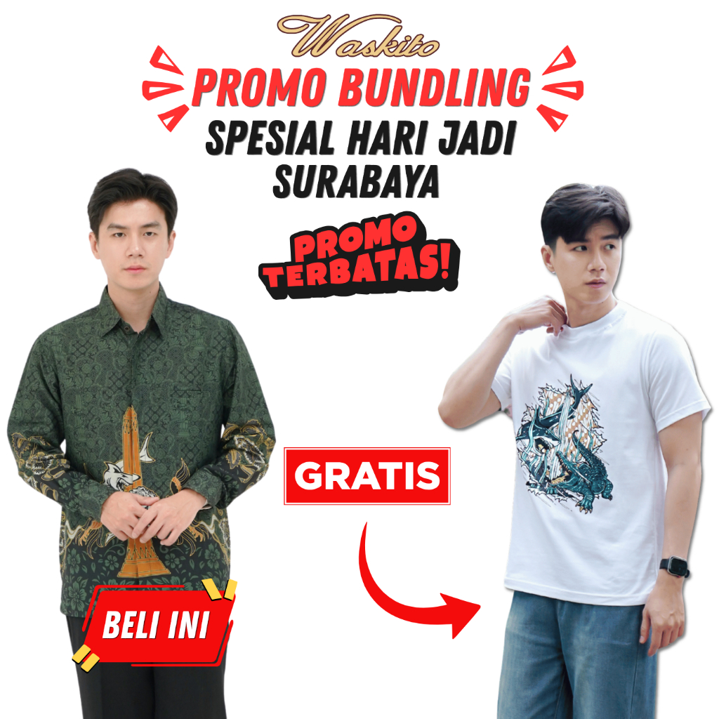 Waskito - Kemeja Batik Pria Katun Premium Lengan Panjang Motif Tugu Surabaya KB 51993