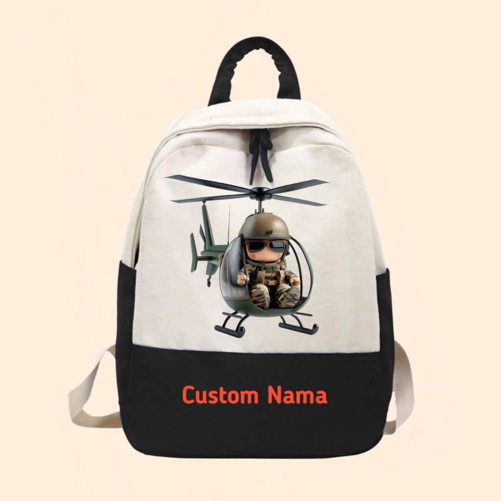 Tas anak sekolah ransel Pesawat Helikopter tentara free nama
