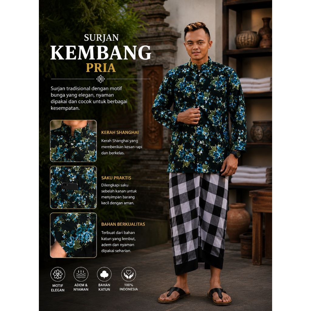 Surjan Jawa Pria Motif Kembang Modern Murah Ready Stock
