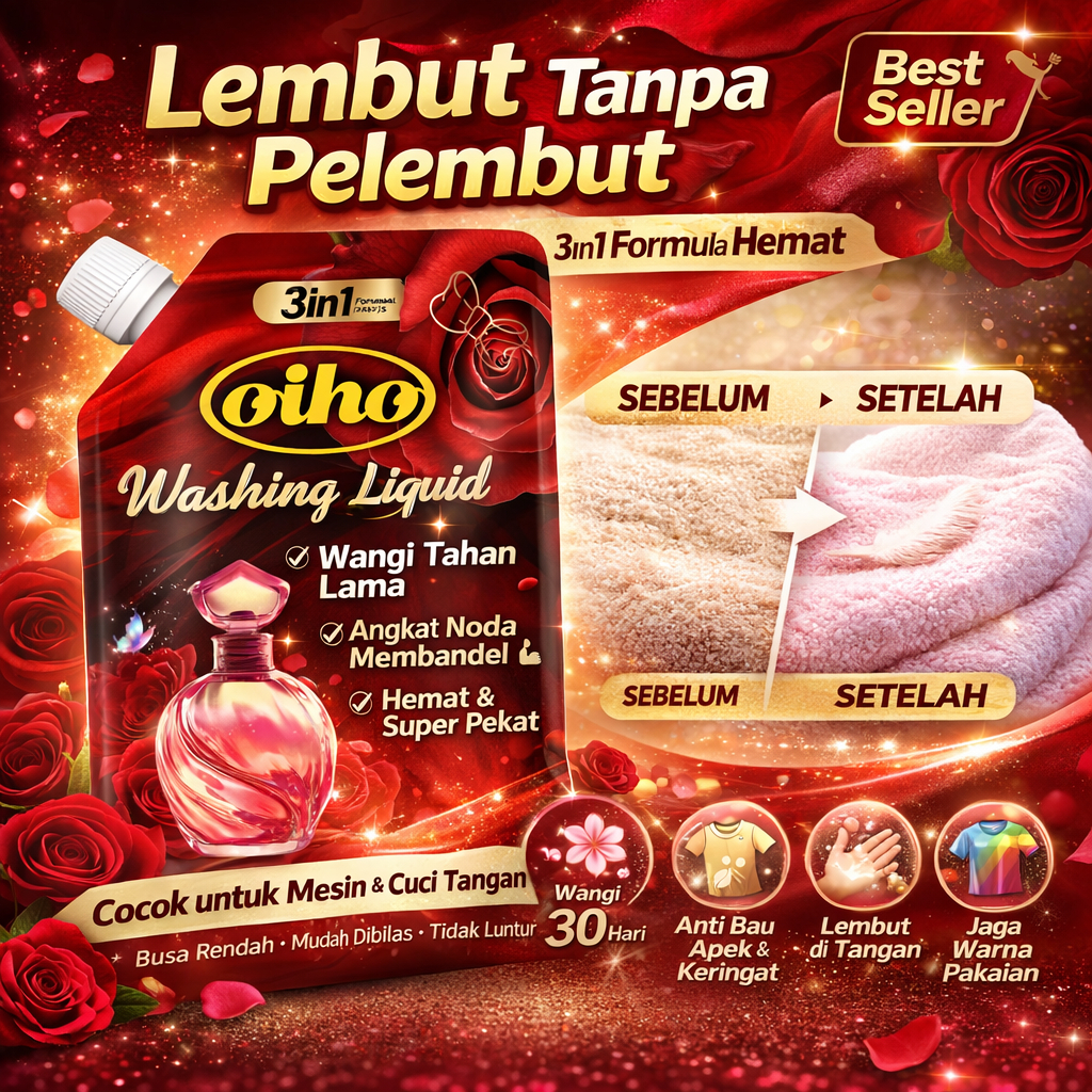[COD] Oiho Deterjen Cair Laundry Liquid Mawar Violet Wangi Tahan Lama Anti Bau Apek Penghilang Noda