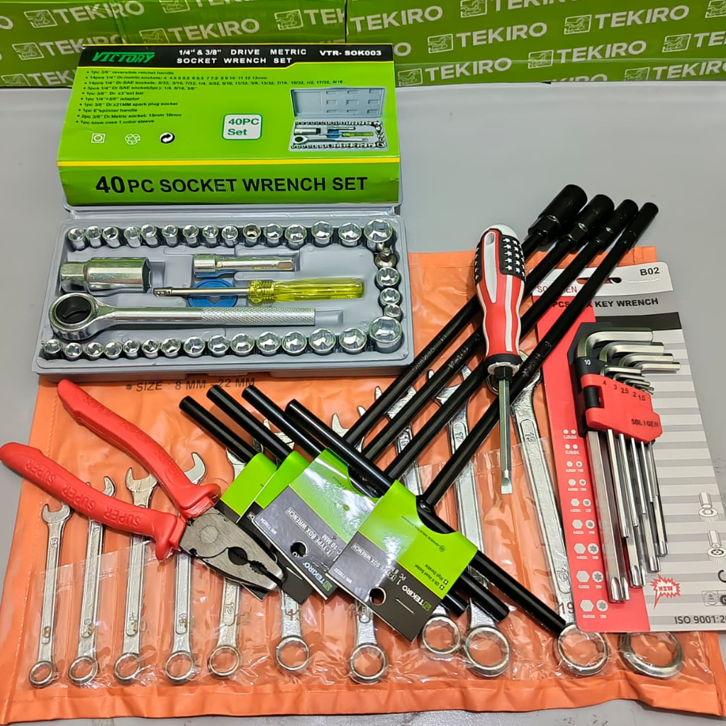 Tekiro Paket Kunci Bengkel Lengkap 1 Set / Kunci T Tekiro+Kunci Sok+Ring Pas+Tang Kombinasi+L Set Ko