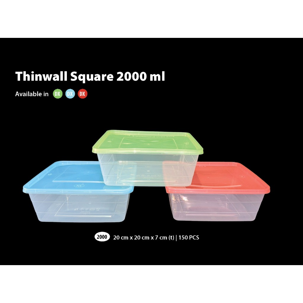 1 pak THINWALL SQUARE 2000ML+TUTUP WARNA 1 pak isi 25pcs