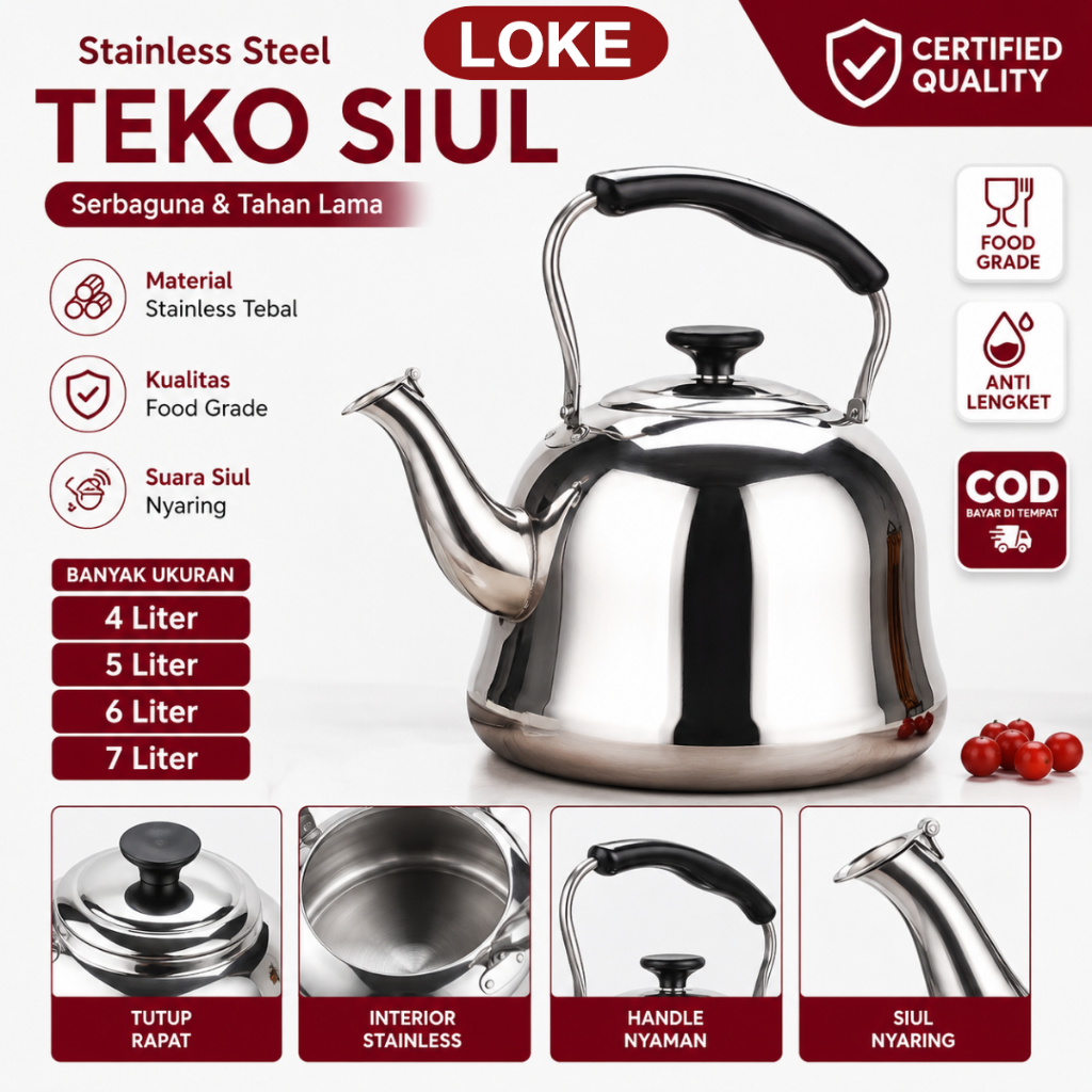 LOKE Ceret Teko Stainless Bunyi Siul Anti Karat Ceret Bunyi Untuk Masak Air Stainless Steel 304