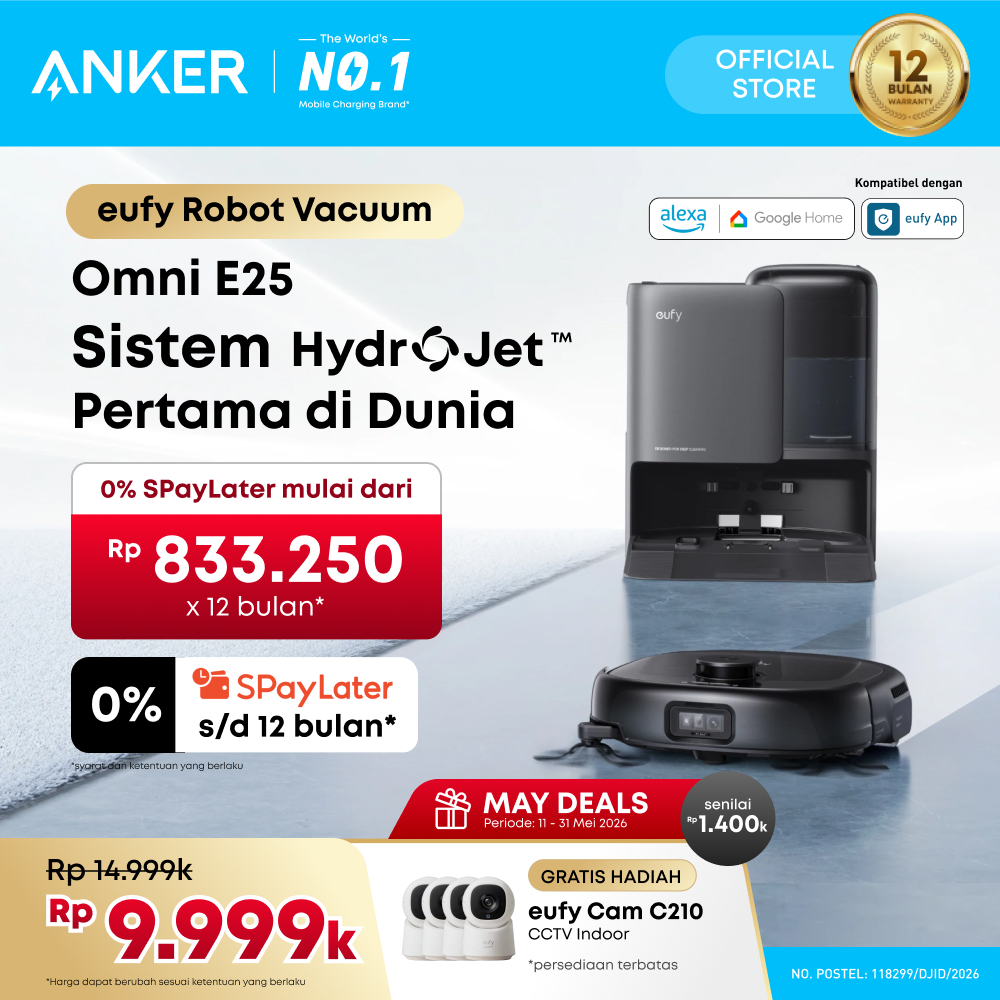 Eufy E25 Omni Robot Vacuum and Mop Combo, HydroJet System, 20,000Pa Turbo Suction, Zero-Tangle Desig