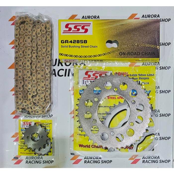 Gear Set Sss New Vixion & Rantai Sss 428 Sb Gold