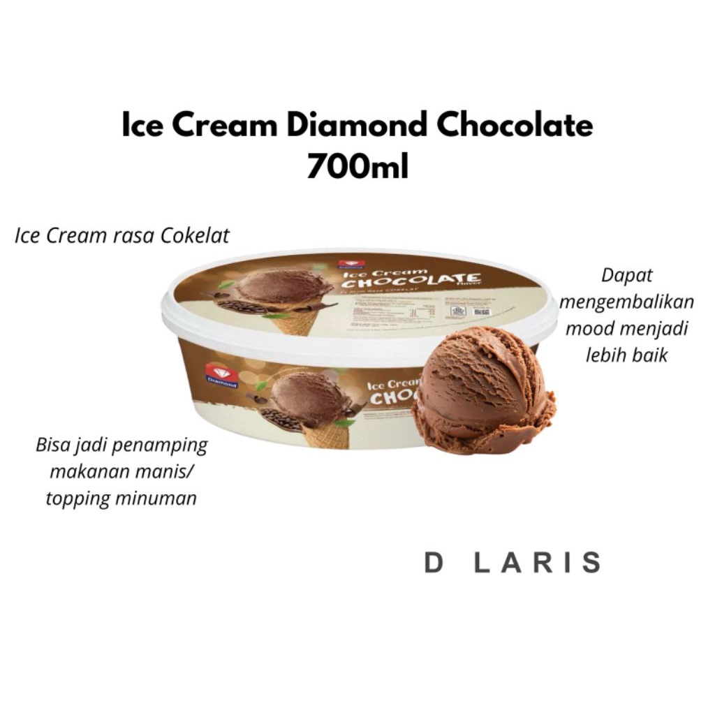 Ice Cream Diamond Chocolate 700ml Es Krim Box Kotak Rasa Cokelat Creamy Lembut Enak