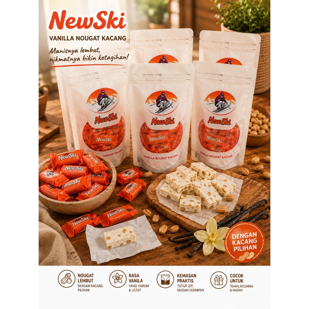 Permen Vanilla Nougat Kacang "NEW SKI" | Permen Isi kacang | Permen jadul