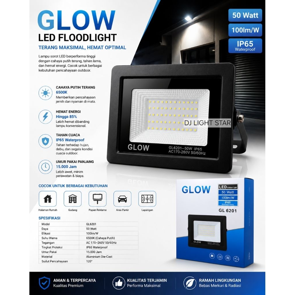 LAMPU SOROT LED 50W IP65 / KAP SOROT LED 50W IP65 GLOW