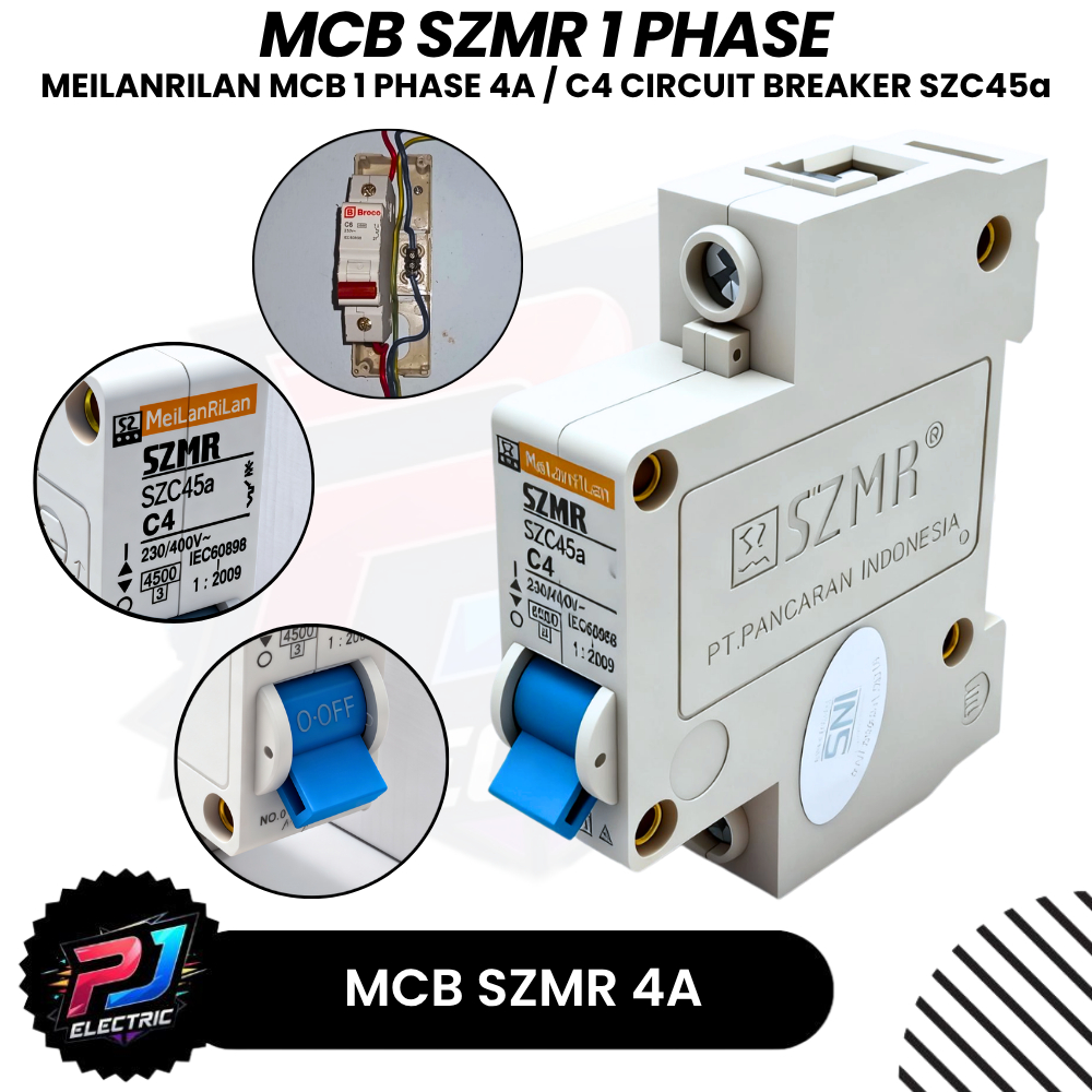 Miniature Circuit Breaker C4 SZMR MeiLanRilan 1 Phase 4 Ampere MCB Pemutus Arus Listrik Mini 1P 4A S