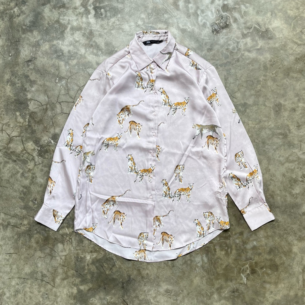 Zara soft pink Stain effect leopard printed blouse