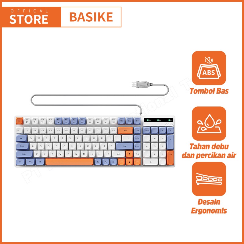 BASIKE Keyboard K54 Macaron Warna USB Berkabel 98 Tombol Ergonomis Anti Noise Tahan Air Matte ABS An