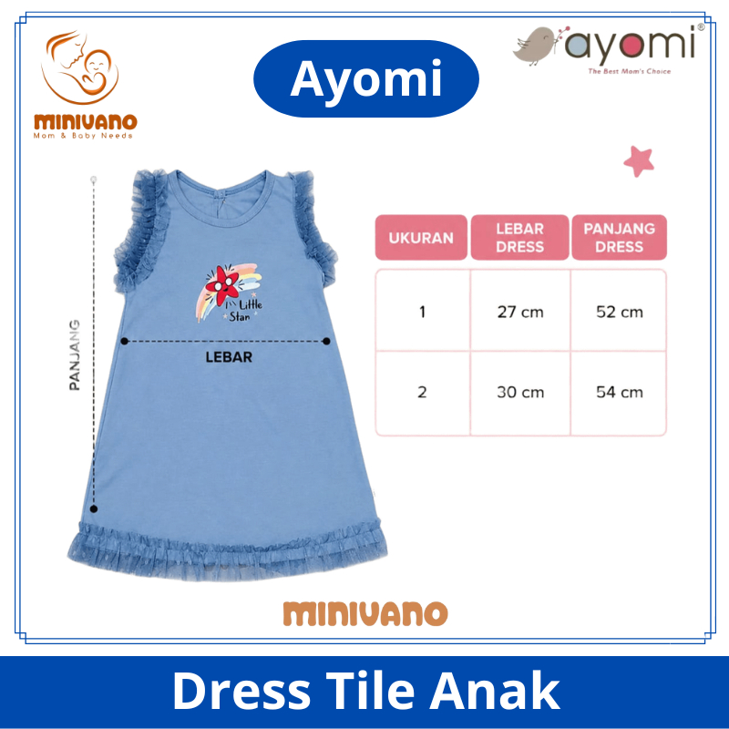 Ayomi Dress Tile Anak - Motif Little Star - Baju Dress Bayi Lucu