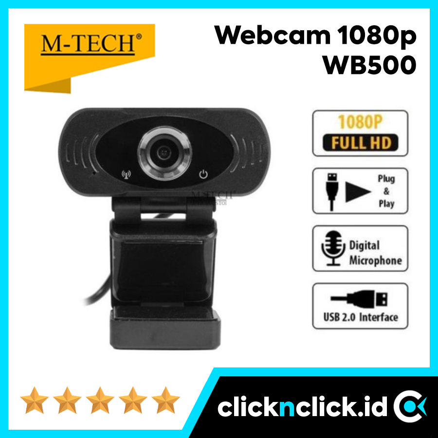 MTECH WB500 - Webcam 1080p Full HD FHD Microphone Mikrofon Stereo External Eksternal Live Streaming 