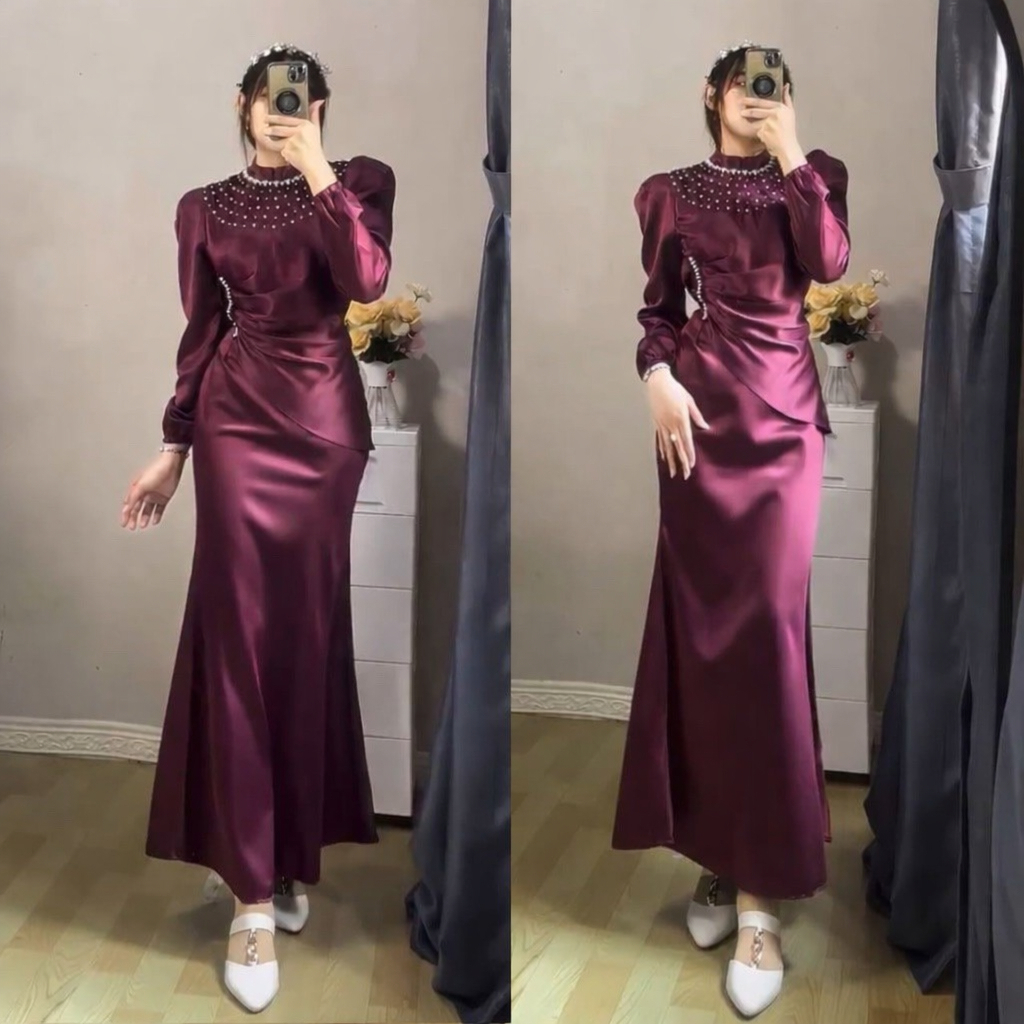 Vina Dress Kondangan Gaun Kondangan Rok Duyung Gaun Pesta Moderen Dress Satin Mermaid Dres