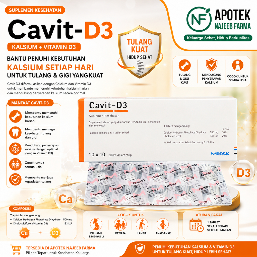 Cavit D3 1 BOX 100 Tablet Calcium & Vit D3 Tulang Sehat