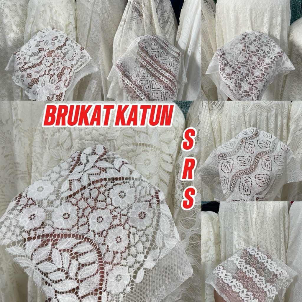 Terlaris Kain Brukat Katun Import Garment Warna Putih 0,5 m - Kain Brokat Meteran - Kain brukat Impo