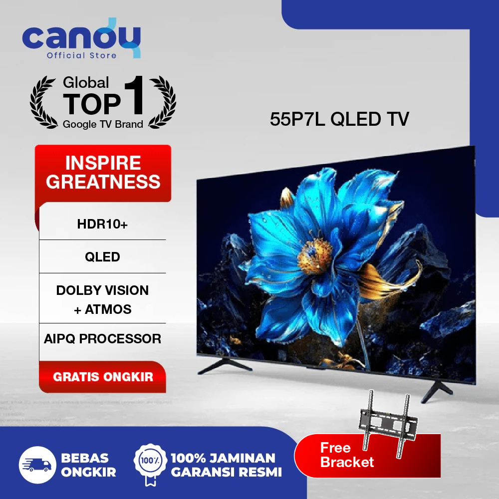 TCL Smart Google TV 55"  Premium QLED 4K ONKYO 2.0CH - Dolby Vision & Atmos 55P7L